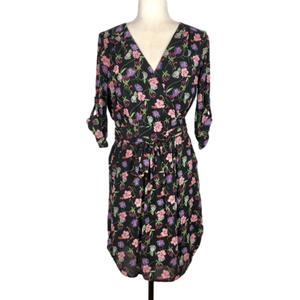 DR2 black floral faux-wrap dress